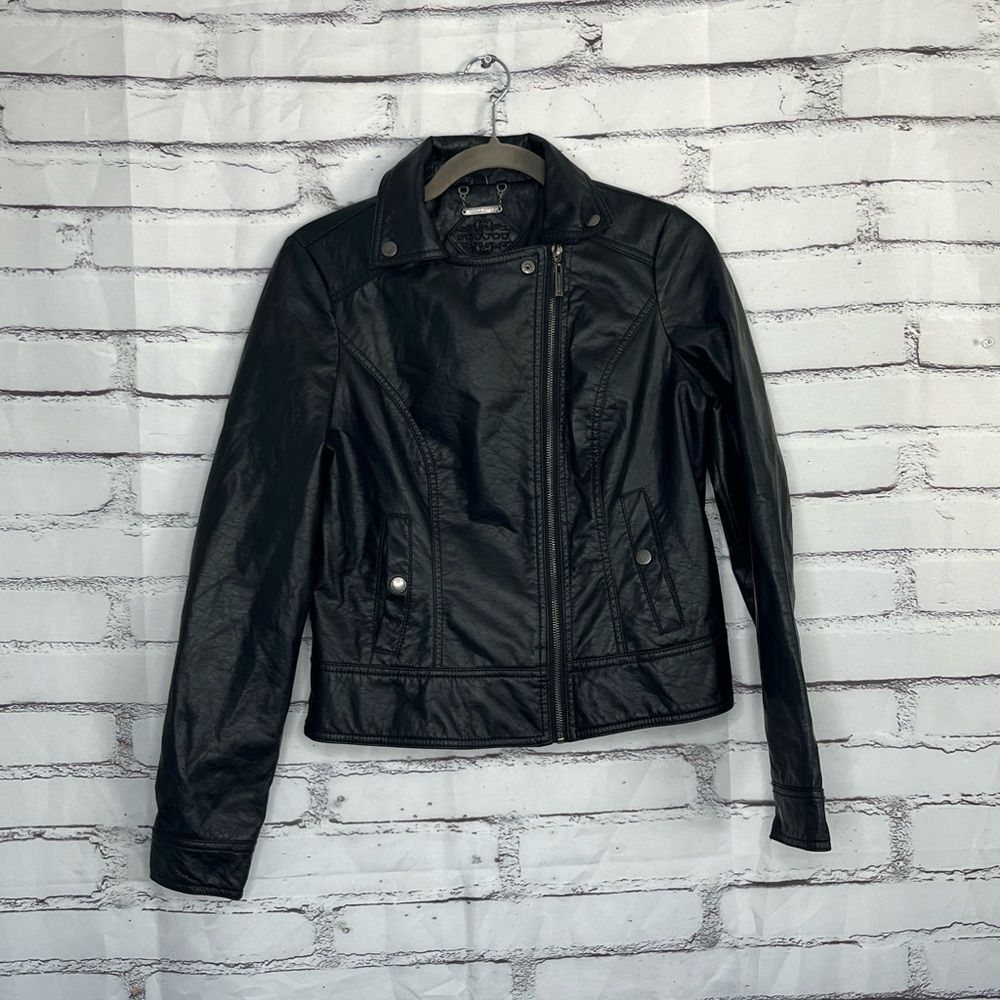 Y2K JouJou Black Faux Leather Moto Jacket Women’s Small Full Zip Biker Grunge
